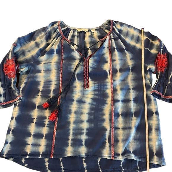CAFFE MARRAKESH WOMENS BLUE TYE DYE TOP SIZE LARGE LIGHTWEIGHT AND FLOWY - Picture 10 of 11